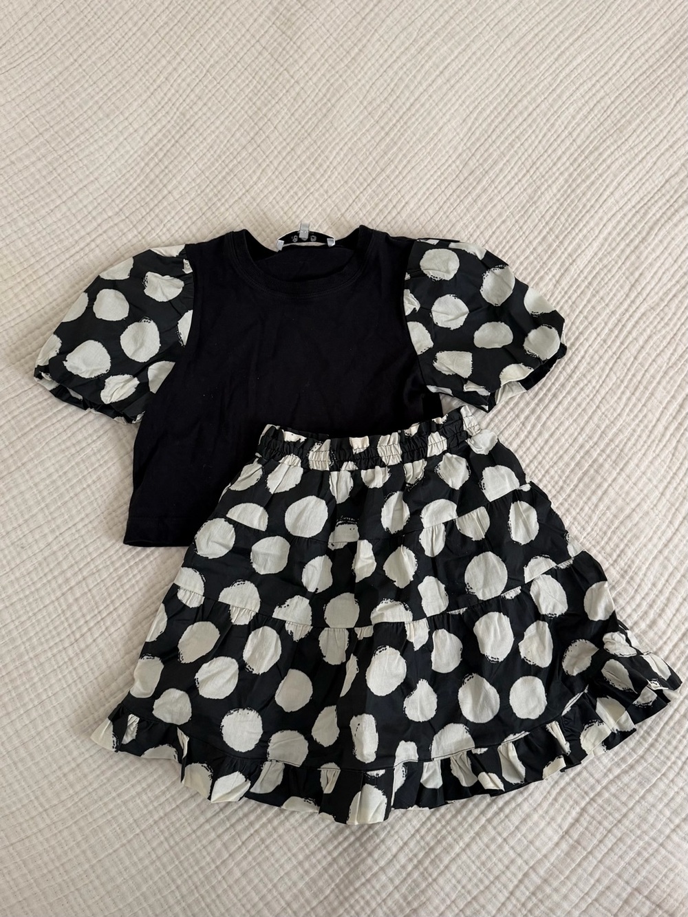 Sea New York Girls Black White Polka Dot Skirt 2 Piece Set